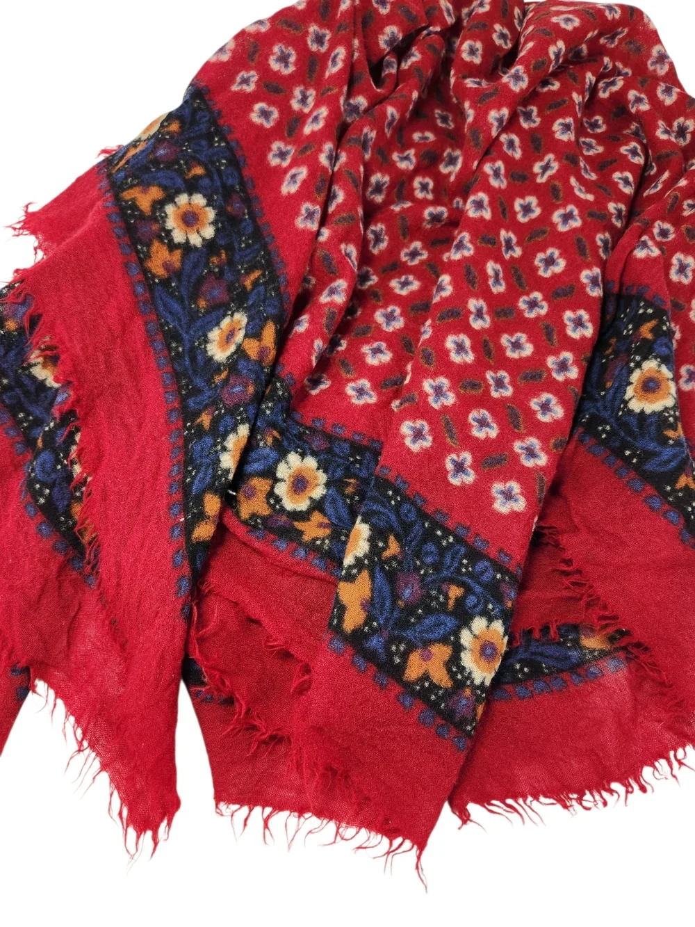 Vintage Yves Saint Laurent YSL Red Floral Wool Blend Square Scarf Shawl Wrap